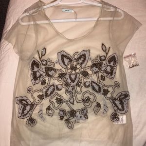 New! Golden beaded mesh blouse